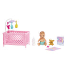Mattel Barbie Skipper Babysitters Crib Playset with Skipper Doll Baby Doll with Sleepy Eyes, Furniture and Themed Accessories