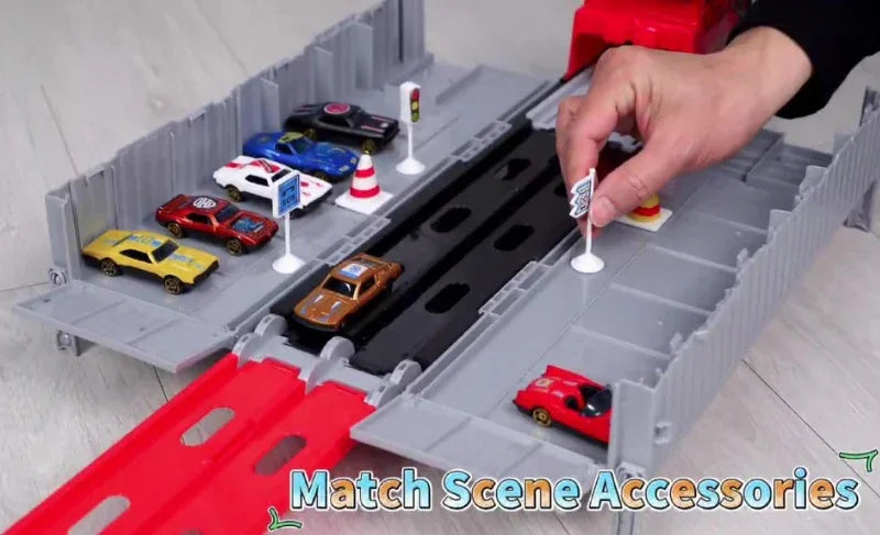 Ejection Car Super Large Foldable Train Car Storage Track Set with 8 Mini Diecast Cars – 2.48M Racing Playset for Kids