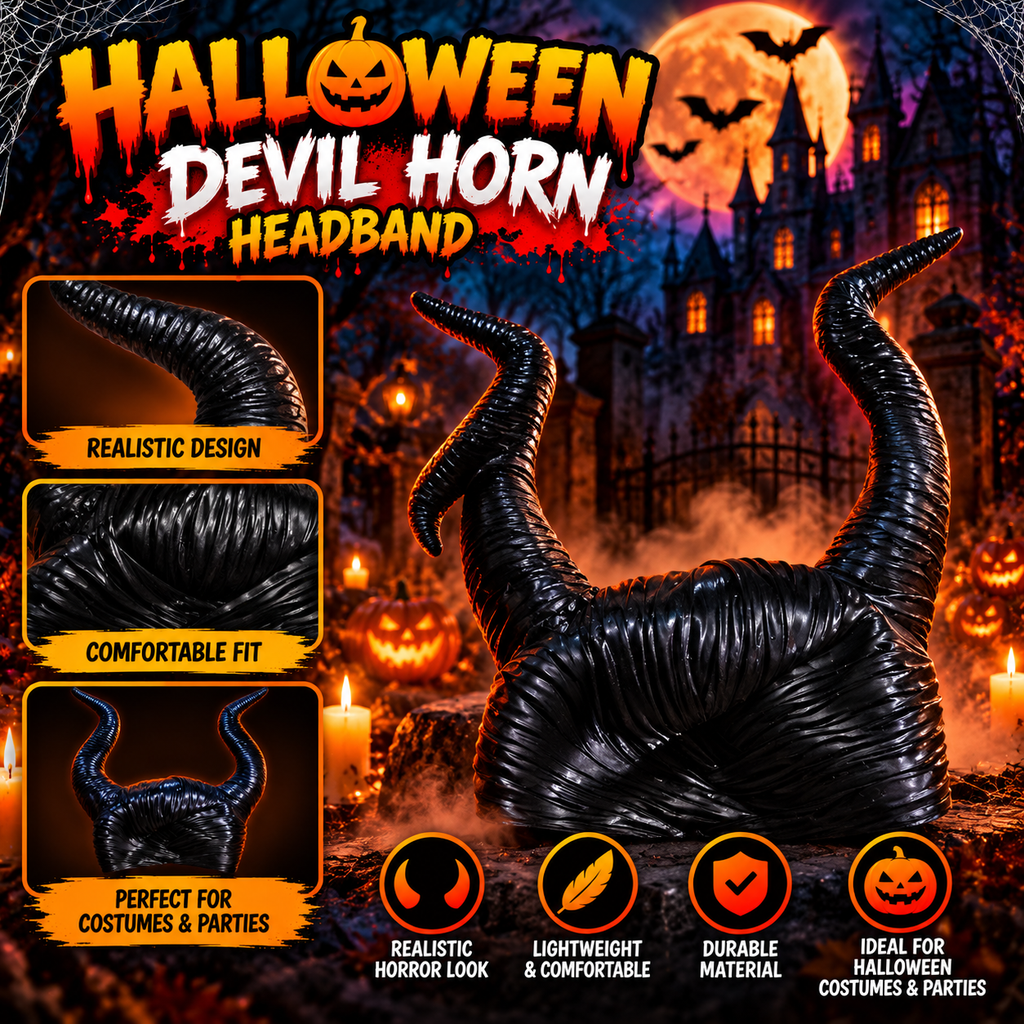 Black Horned Demon Halloween Headband