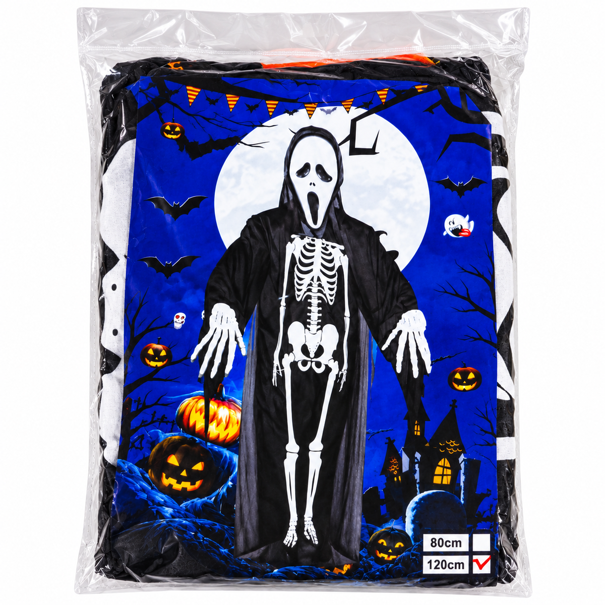 Kids Halloween Skeleton Ghost Costume – Black Robe, 120 cm