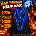 Blue Skull Halloween Mask with Black Hood