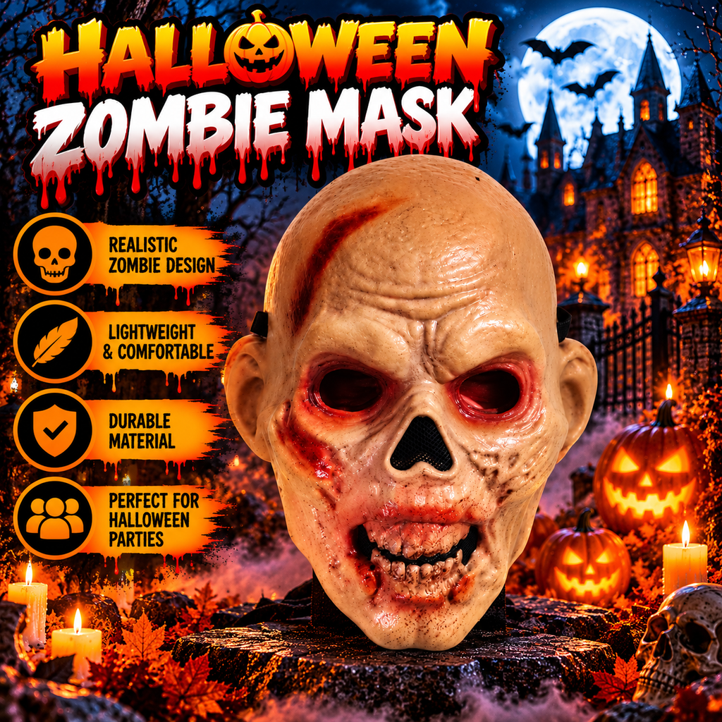 Realistic Zombie Horror Mask – Scary Halloween Face Mask