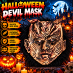 Demon Devil Halloween Mask with Horns & Black Fur