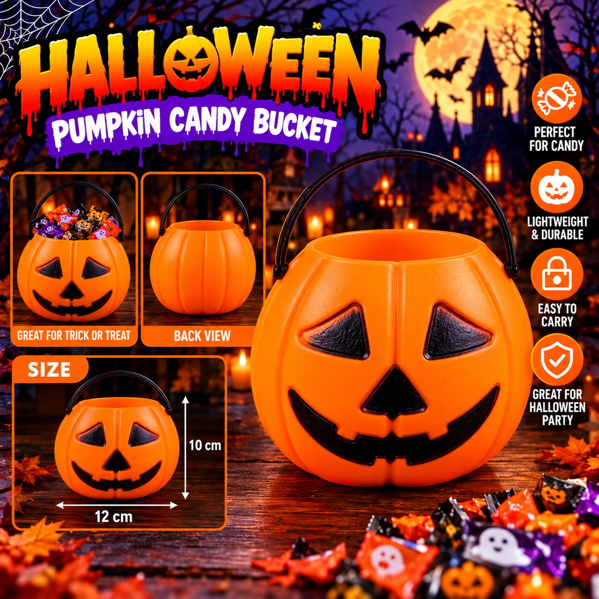 Halloween Pumpkin Candy Bucket with Handle – Jack Small