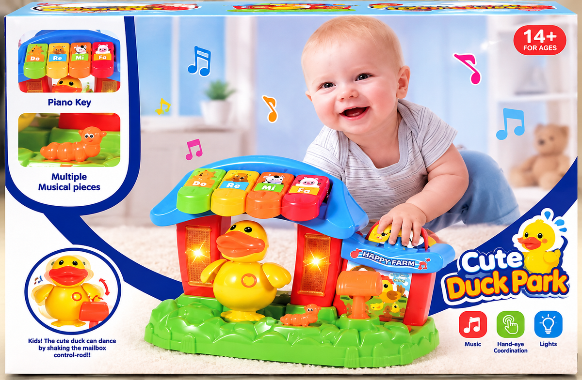 Abero Cute Duck Park Musical Learning Toy | Happy Farm Interactive Piano with Lights, Sounds & Animal Activities | Educational Toy for Babies