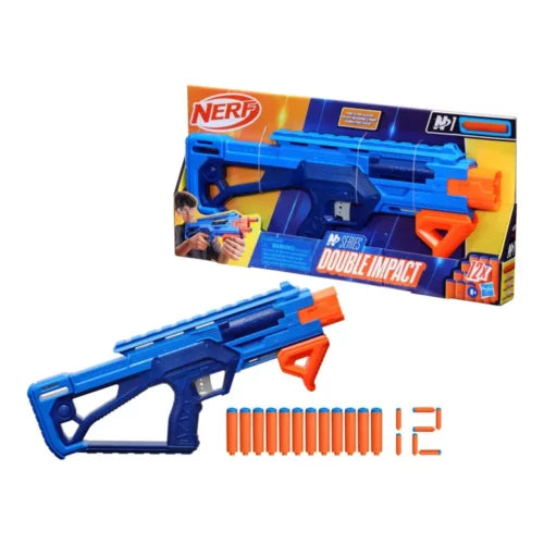 Hasbro Nerf N Series Double Impact Blaster | 12 Official Nerf N1 Darts | High Accuracy Foam Dart Gun
