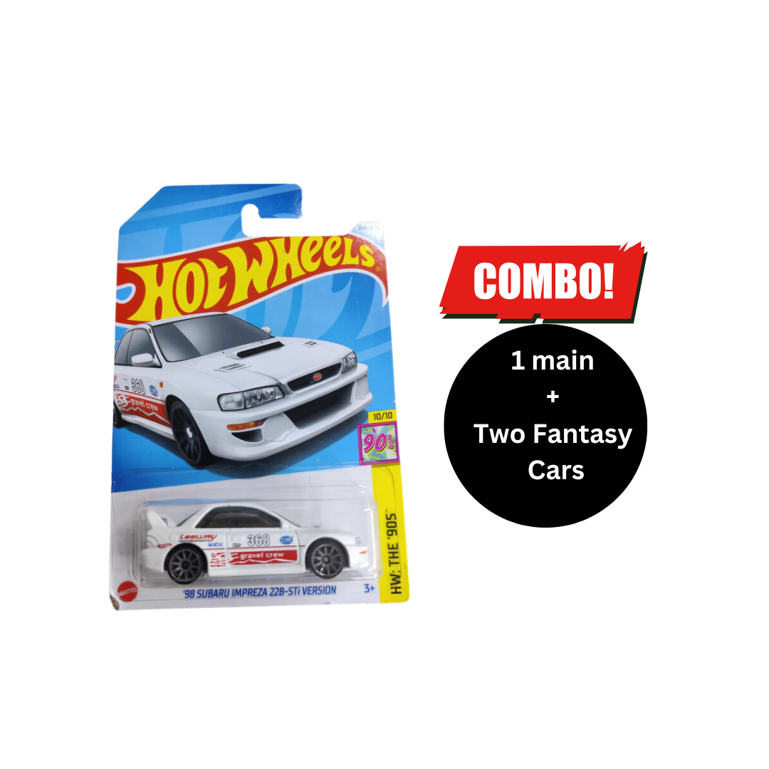 Hot Wheels 1:64 Scale 98 Subaru Impreza 22B-Sti Version Combo (1 main + 2 fantasy Car Free)