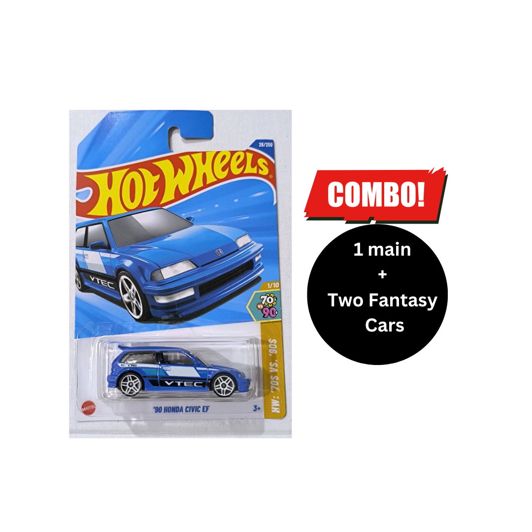 Hot Wheels 1:64 Scale 90 Honda Civic EF Combo (1 main + 2 fantasy Car Free)