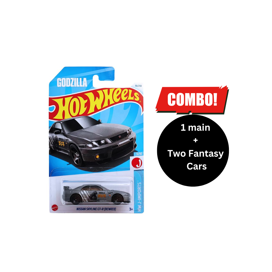 Hot Wheels 1:64 Scale Nissan Skyline GT-R BCNR33 Combo (1 main + 2 fantasy Car Free)