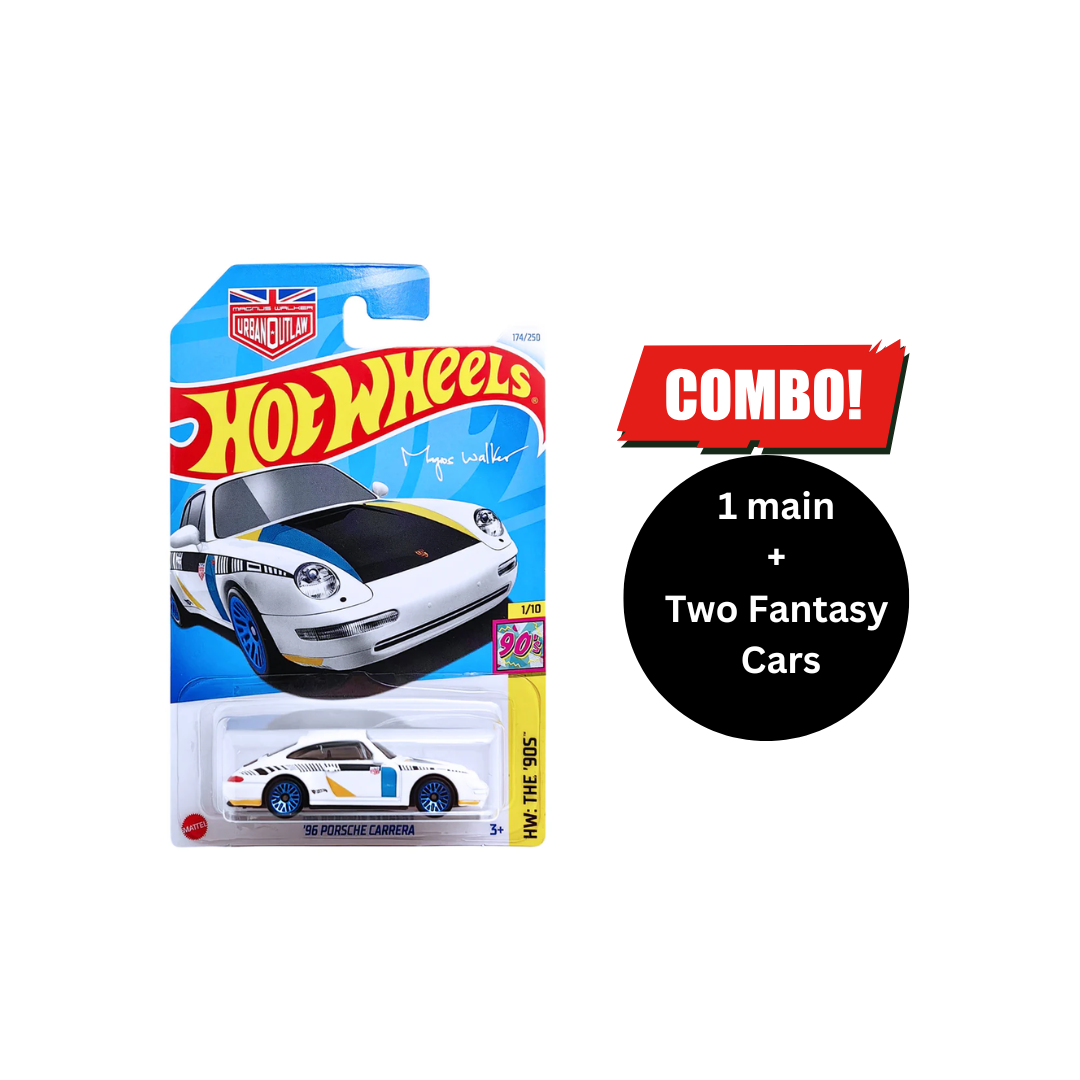 Hot Wheels 1:64 Scale 96 Porsche Carrera Combo (1 main + 2 fantasy Car Free)