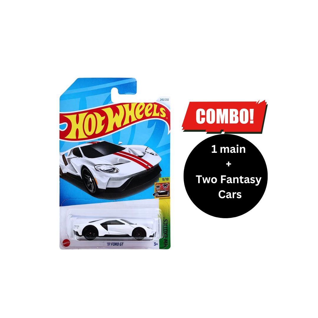 Hot Wheels 1:64 Scale 17 Ford GT Combo (1 main + 2 fantasy Car Free)