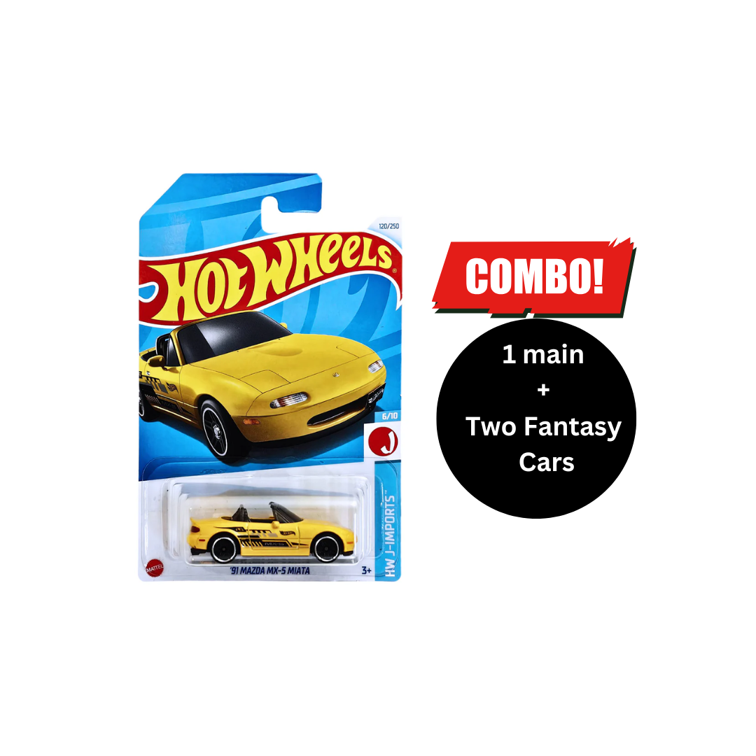 Hot Wheels 1:64 Scale 1 Mazda MX-5 Miata Combo (1 main + 2 fantasy Car Free)