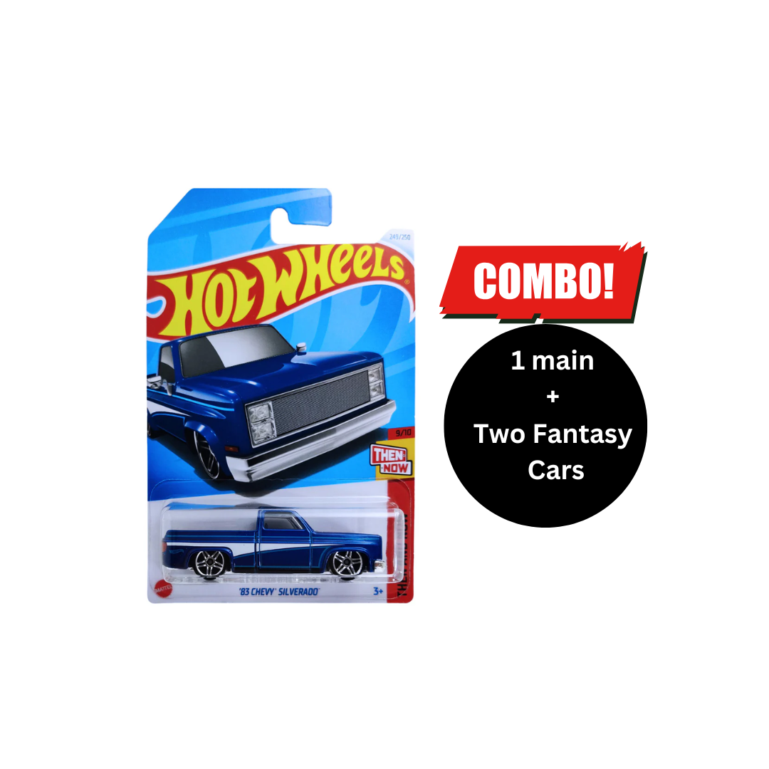 Hot Wheels 1:64 Scale 83 Chevy Silverado Combo (1 main + 2 fantasy Car Free)