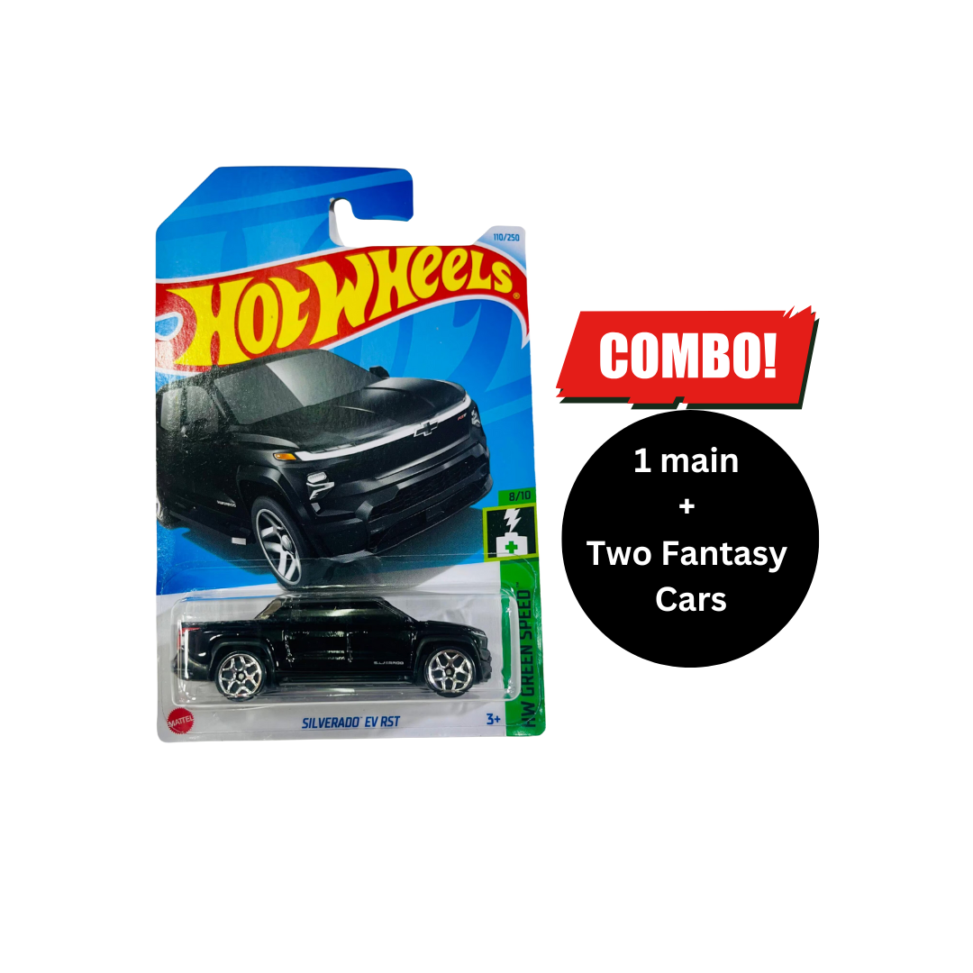 Hot Wheels 1:64 Scale Silverado EV RST Combo (1 main + 2 fantasy Car Free)