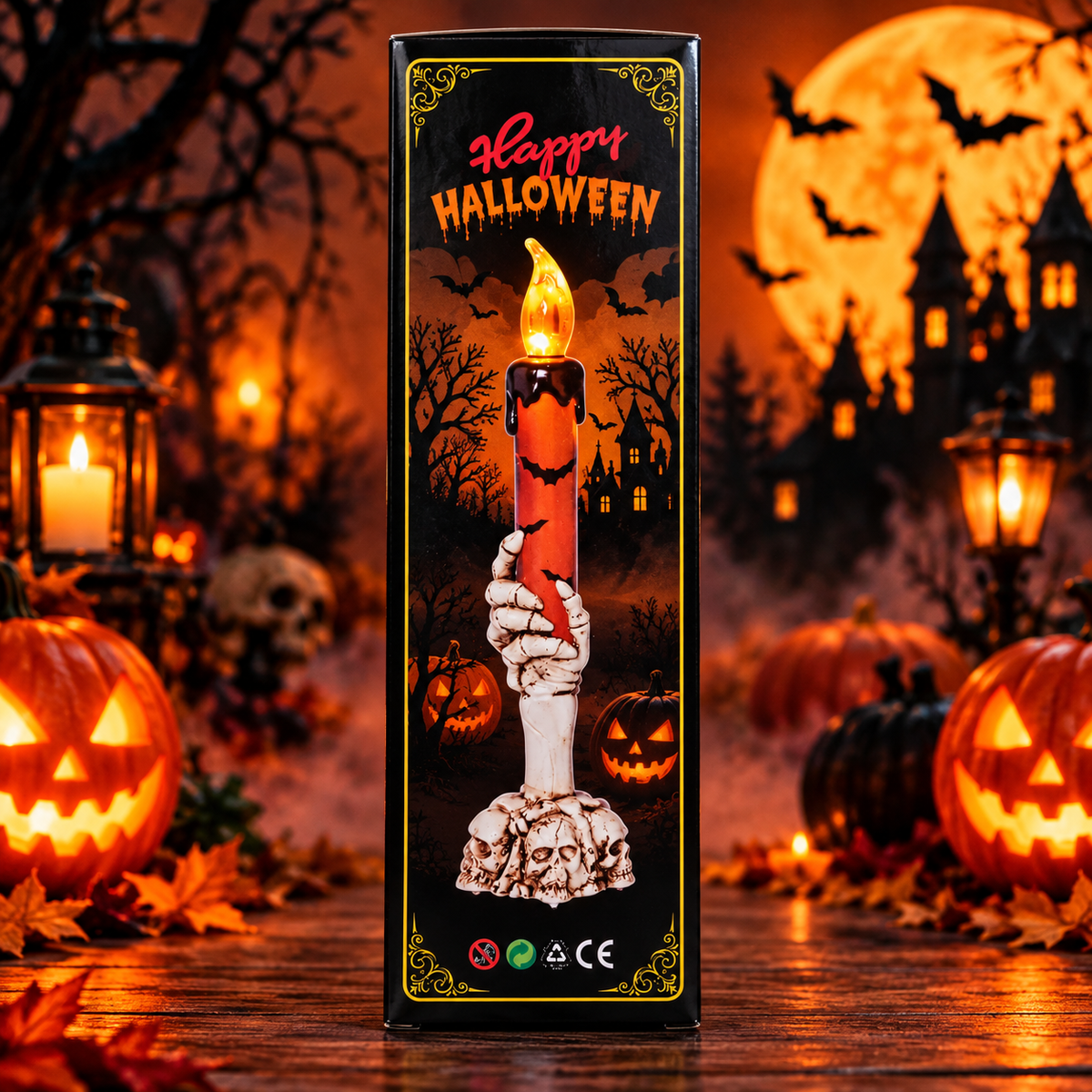 Halloween Skeleton Hand Candle Light | Spooky LED Candle Decoration with Skull Base