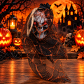 Halloween Hanging Horror Skull Decoration | Scary Skull with Red Eyes & Black Orange Mesh Cloth