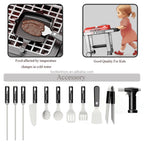 Food Allince Kitchen Play Set Plastic Simulation Handcart BBQ Grill with Electric Flat Grills & Spray Real Cooking Playset