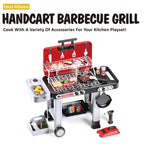 Food Allince Kitchen Play Set Plastic Simulation Handcart BBQ Grill with Electric Flat Grills & Spray Real Cooking Playset