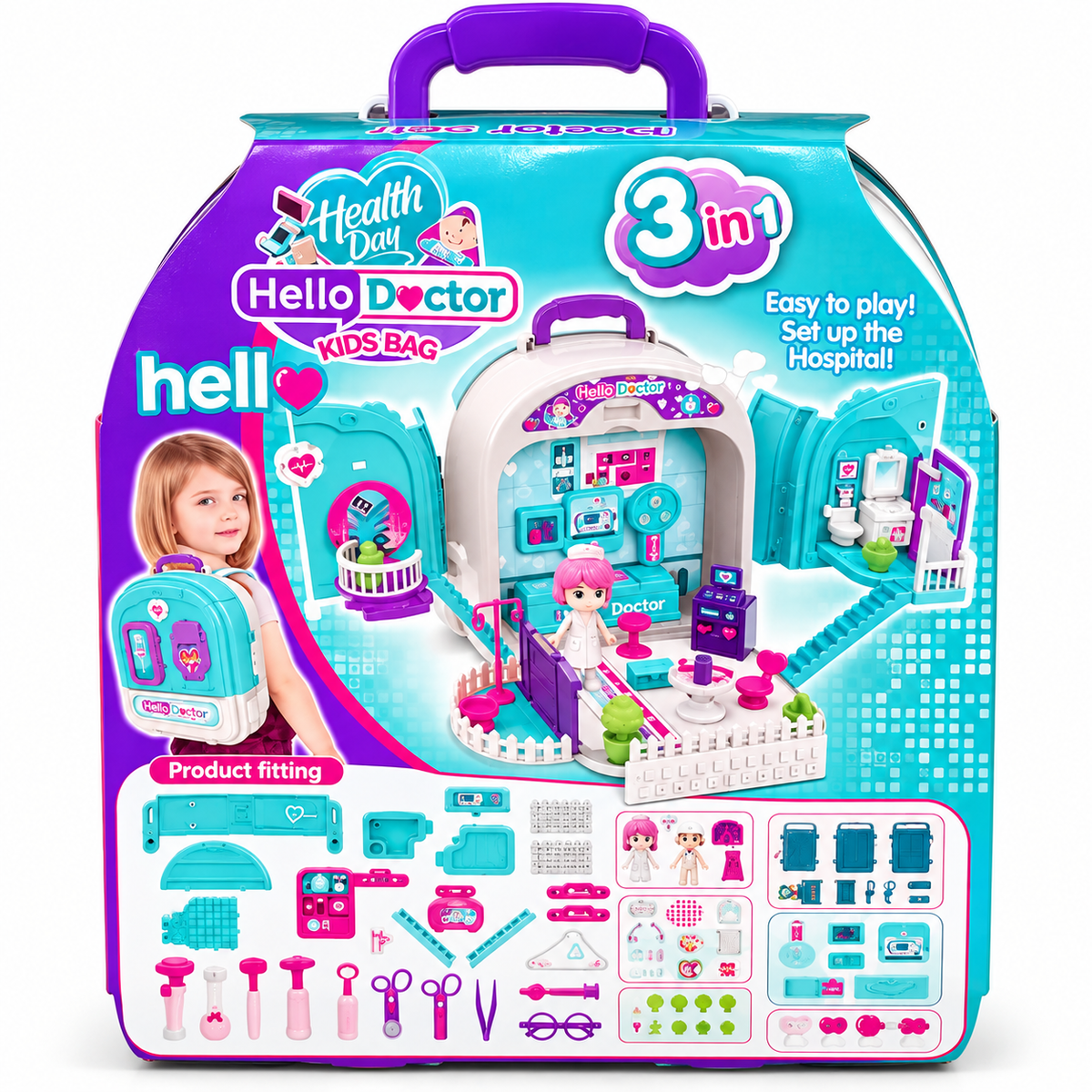 3-in-1 Kids Doctor Play Set Backpack | Portable Medical Kit & Hospital Pretend Play Set | 3+ Years