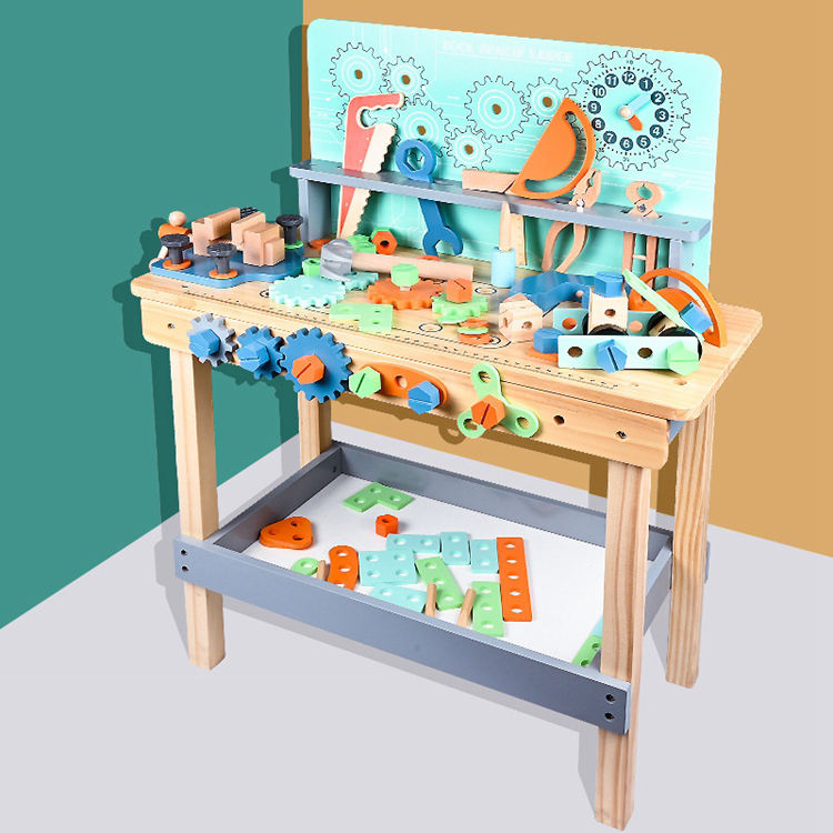 Wooden Tool Bench Play Set with Tools, Gears Set