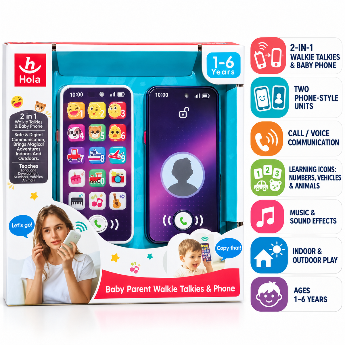 Hola 2-in-1 Baby Parent Walkie Talkies & Toy Phone for Kids Ages 1–6 Years