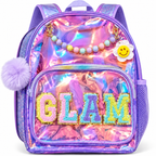 Glam Transparent Kids Backpack | Holographic School Bag with Pom-Pom Charm & Front Pocket
