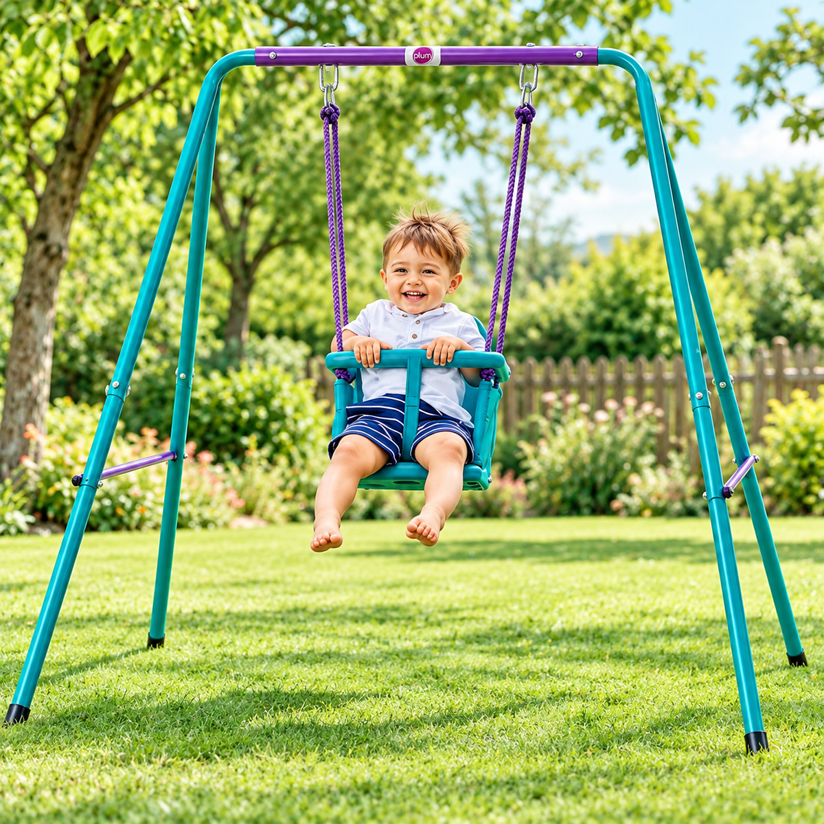 Plum Products Metal 2-in-1 Swing Set for Kids 1–10 Years – Adjustable Height, Baby Safety Seat & Steel Frame