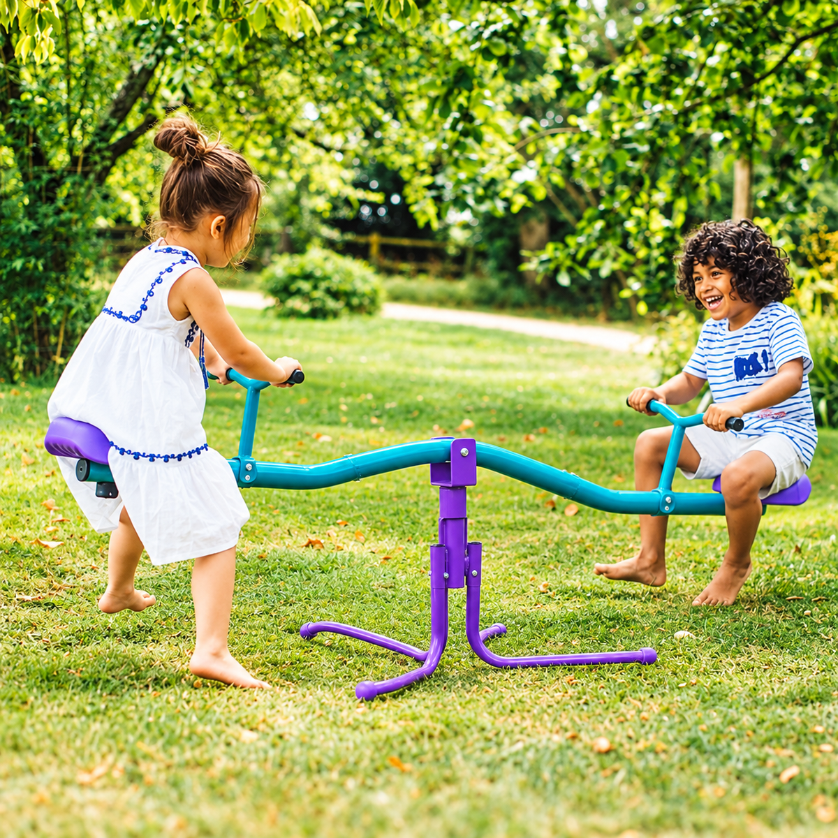 Plum Products Rotating Metal See Saw for Kids 3+ Years – 360° Spin, Blue & Purple