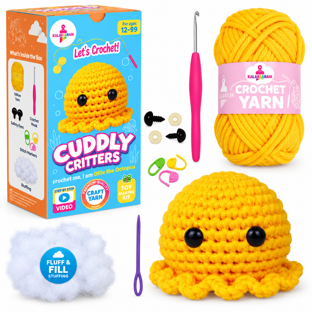 Kalakaram Cuddly Critters Crochet Kit – Ollie the Octopus, 12+ Years