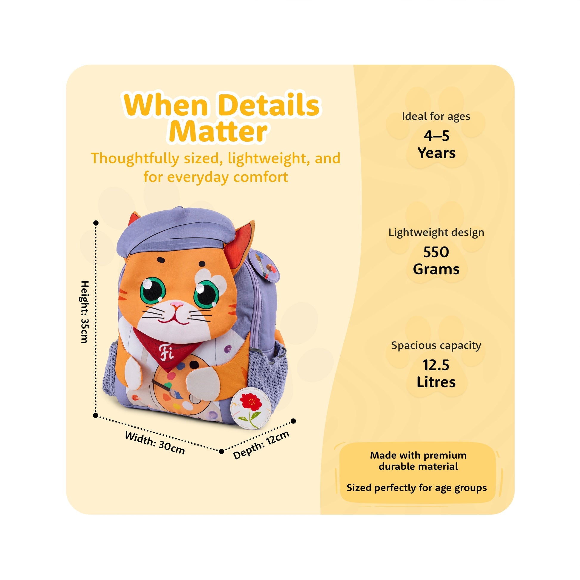 Filli & Me Artist Filli HugBag 12.5L Kids Backpack for Kindergarten (4–5 Years) Lightweight School & Travel Bag