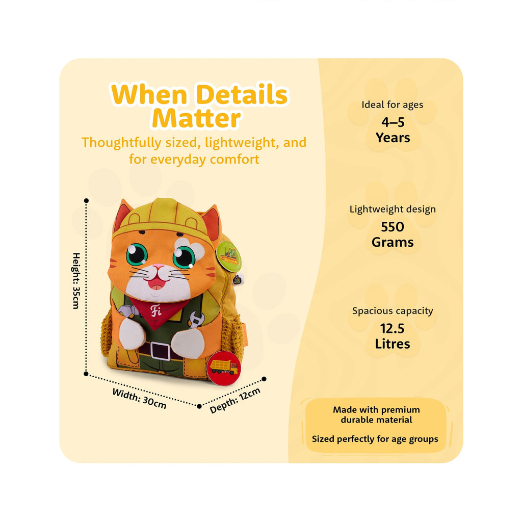 Filli & Me Builder Filli HugBag 12.5L Kids Backpack for Kindergarten (4–5 Years) Lightweight School & Travel Bag