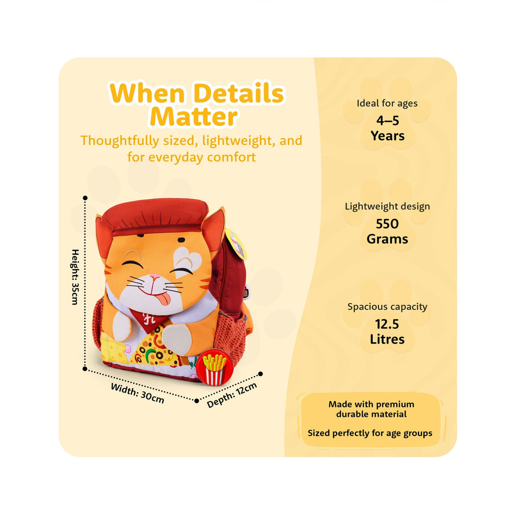 Filli & Me Chef Filli HugBag 12.5L Kids Backpack for Kindergarten (4-5 Years) Lightweight School & Travel Bag