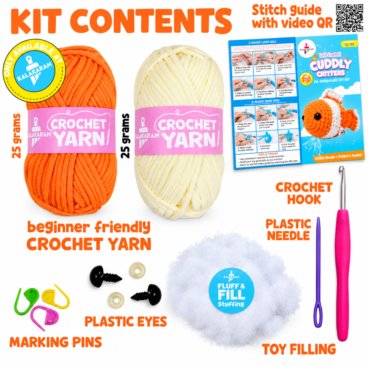 Kalakaram Cuddly Critters Crochet Kit – Clownfish, 12+ Years