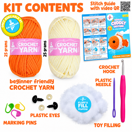 Kalakaram Cuddly Critters Crochet Kit – Clownfish, 12+ Years