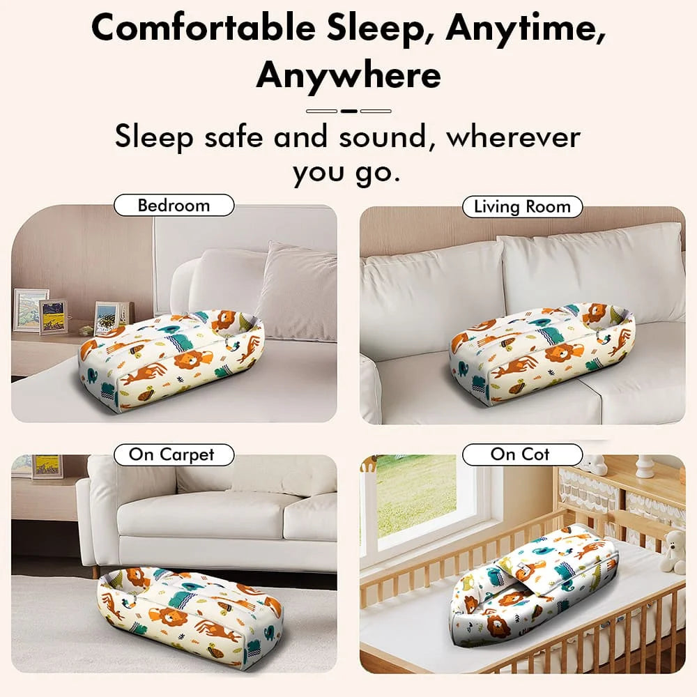 StarAndDaisy Baby Bed Set with Mosquito Net & Sleeping Bag Combo – Travel-Friendly Newborn Bed, Lion Print