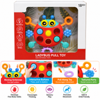 Ladybug Pull Toy for Babies Ages 18 Months+ | Montessori Sensory Educational Toy with Pull Strings, Colourful Buttons & Fine Motor Skill Activities