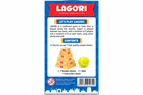 Funskool Lagori Traditional Outdoor Game | 7 Wooden Blocks & Ball | Classic Indian Team Game for Kids Ages 6+