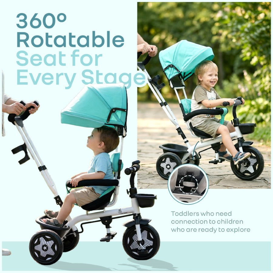 R For Rabbit Tiny Toes R40 Ace Baby Tricycle With 360° Reversible Seat & Canopy Lake Blue