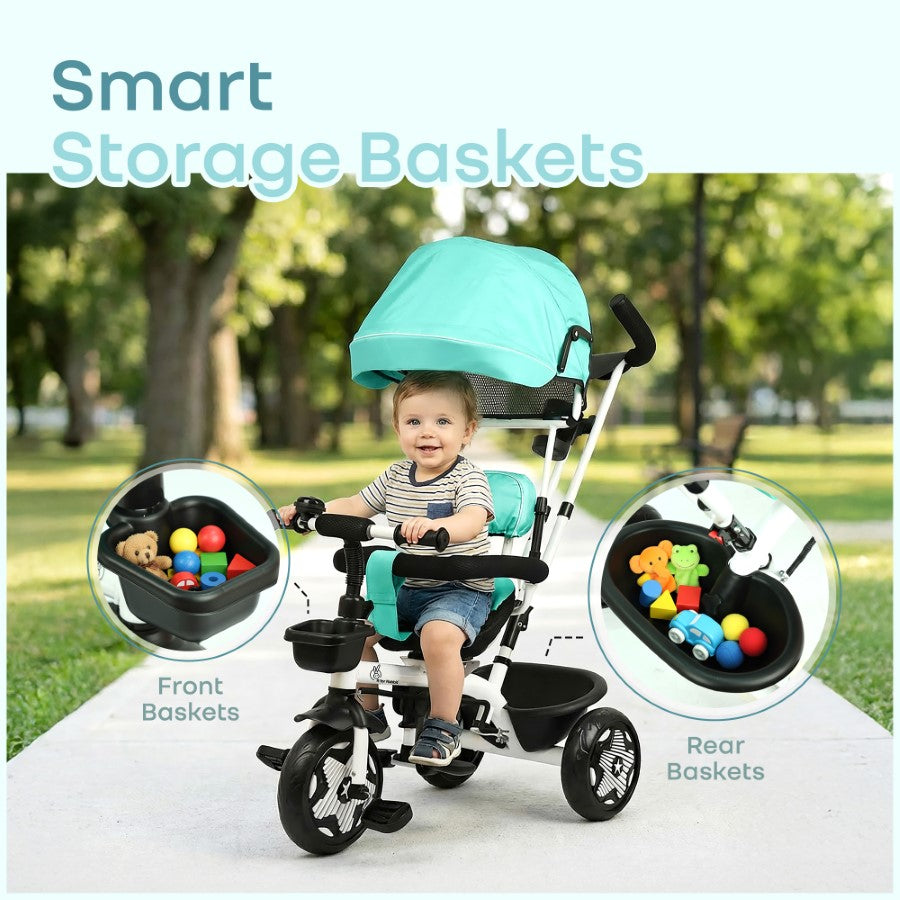 R For Rabbit Tiny Toes R40 Ace Baby Tricycle With 360° Reversible Seat & Canopy Lake Blue