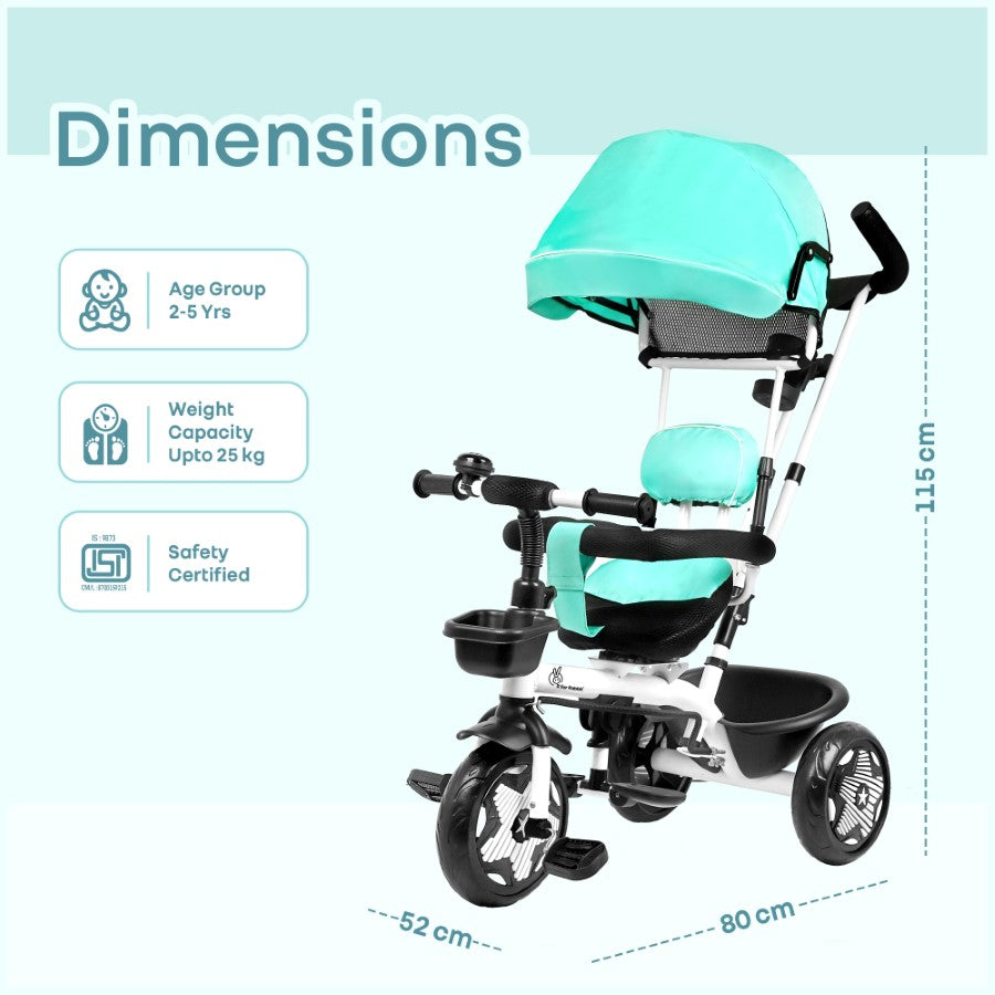 R For Rabbit Tiny Toes R40 Ace Baby Tricycle With 360° Reversible Seat & Canopy Lake Blue