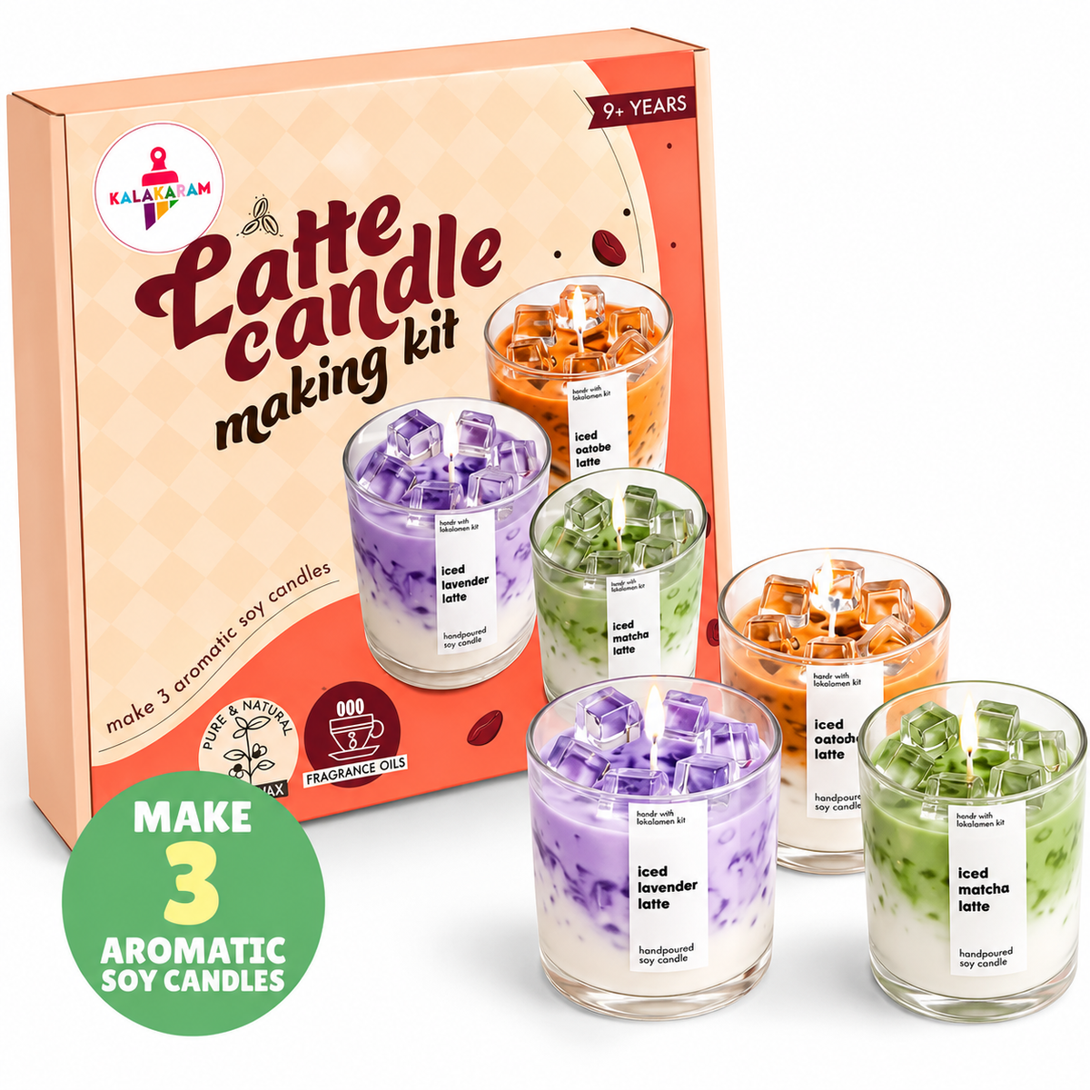 Kalakaram Latte Candle Making Kit – DIY Soy Wax Craft Set with 3 Glasses | Ages 9+