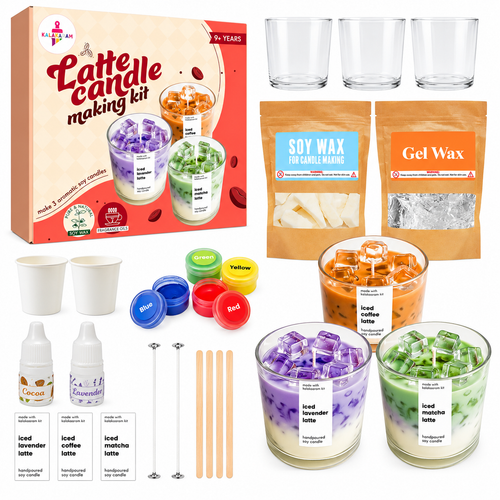 Kalakaram Latte Candle Making Kit – DIY Soy Wax Craft Set with 3 Glasses | Ages 9+