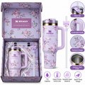Stanley LoveShackFancy Lavender Floral Insulated Tumbler 1.2L | Stainless Steel Travel Cup with Handle, Straw & Premium Gift Box
