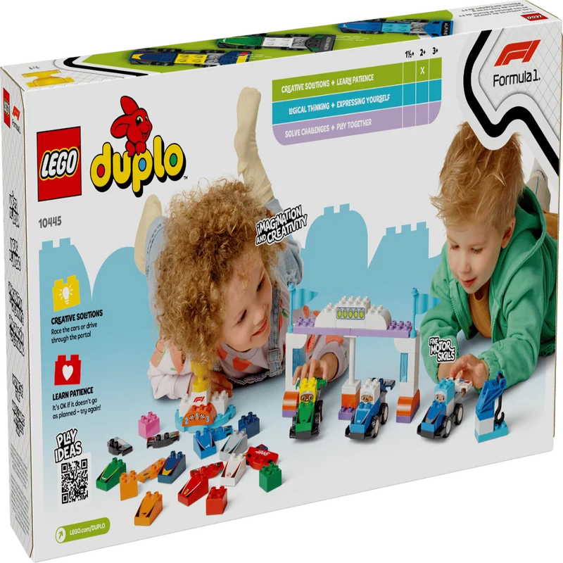 LEGO DUPLO F1 Team Race Cars & Drivers 10445 – 70 Pieces | Formula 1 Building Set for Kids Ages 2+