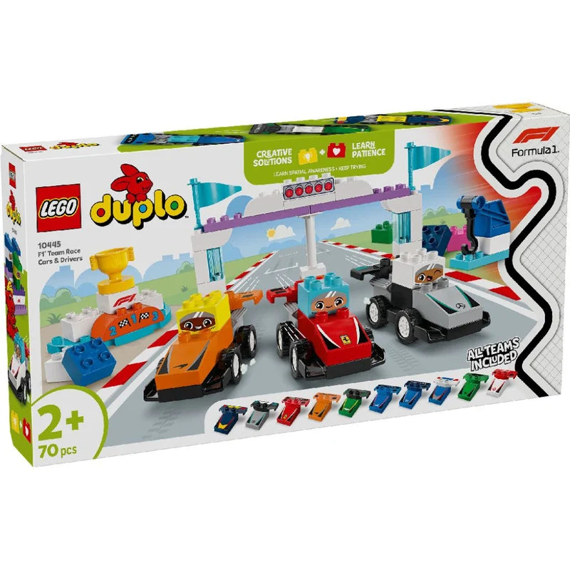 LEGO DUPLO F1 Team Race Cars & Drivers 10445 – 70 Pieces | Formula 1 Building Set for Kids Ages 2+