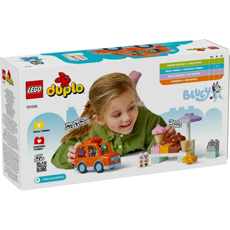 LEGO DUPLO Bluey Ice Cream Trip Building Set 10458, 22 Pieces, Toy Car, Ice Cream Stand & Bluey Figures – 2+ Years