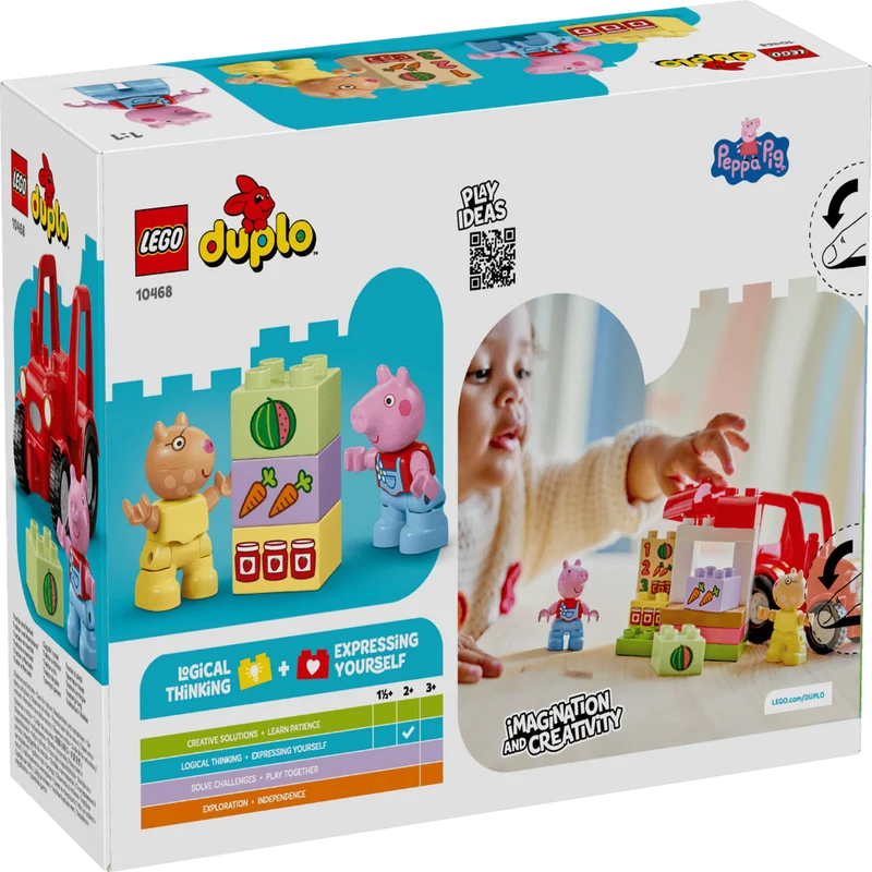 LEGO DUPLO Peppa Pig Tractor and Market Building Set 10468, 18 Pieces, Red Tractor, Market Stall & 2 Figures – 2+ Years