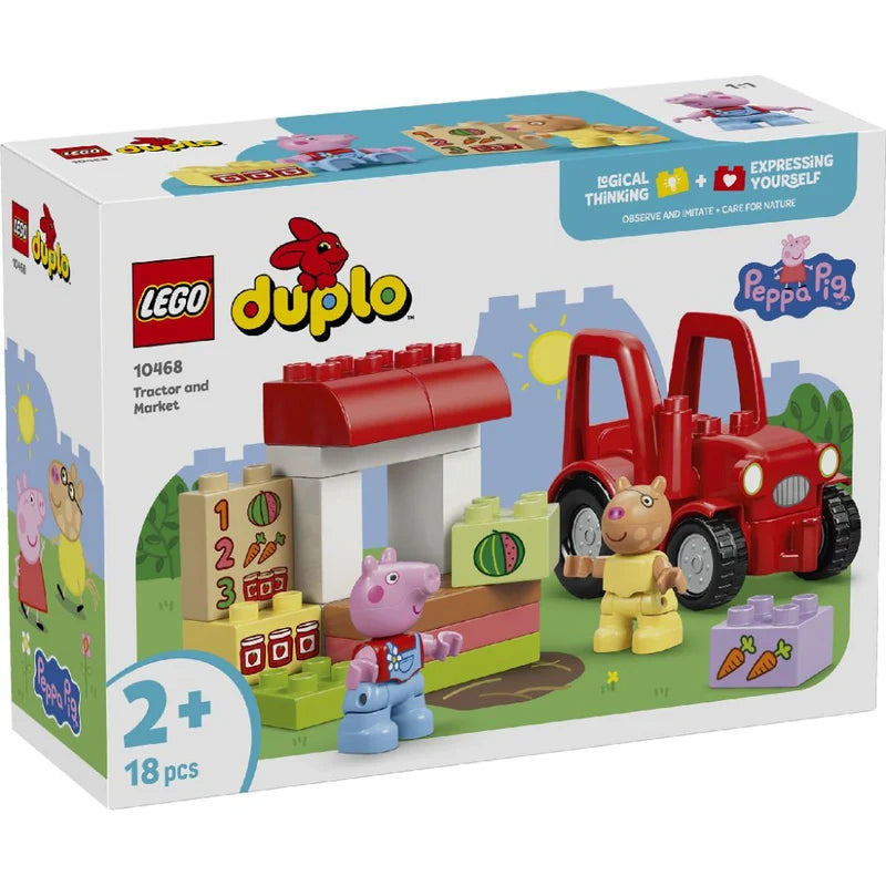 LEGO DUPLO Peppa Pig Tractor and Market Building Set 10468, 18 Pieces, Red Tractor, Market Stall & 2 Figures – 2+ Years