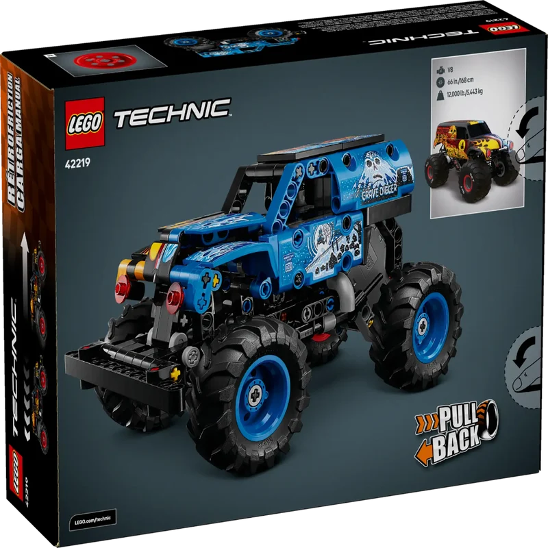 LEGO Technic Monster Jam Grave Digger Fire and Ice Pull-Back Monster Truck Building Set 42219, 263 Pieces – 7+ Years