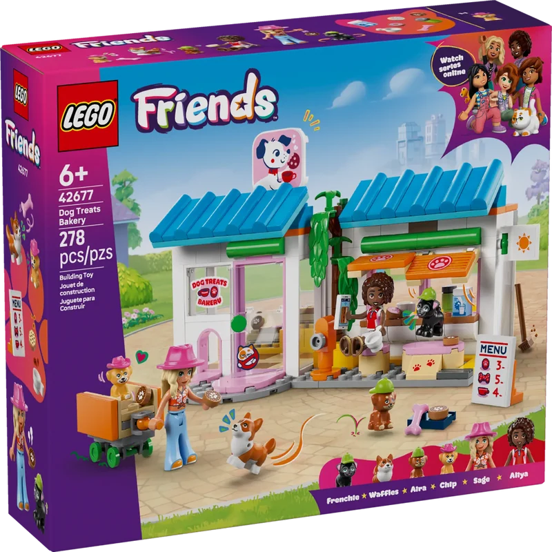 LEGO Friends Dog Treats Bakery Building Set 42677, 278 Pieces, Pet Bakery with 2 Mini Dolls & 4 Dog Figures – 6+ Years